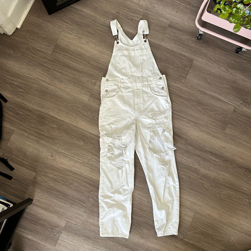White Distressed Overalls